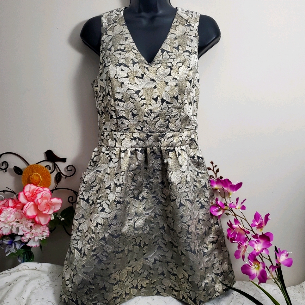 Under Skies Floral Metallic Dress